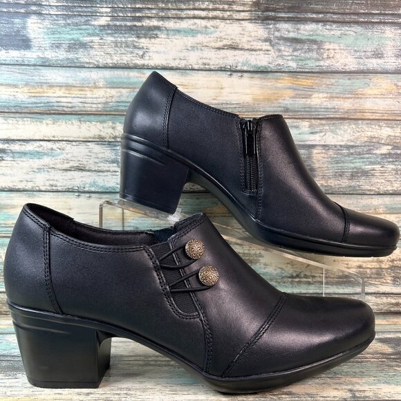 Clarks Booties Womens Size 11M Black Leather Dress Zip Up Evening Work Comfort - Picture 1 of 10